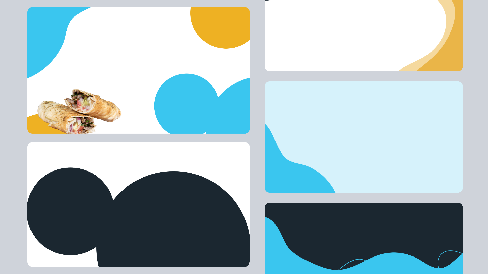 House of Garlic brand shape and color-block system in blue, yellow, and dark navy